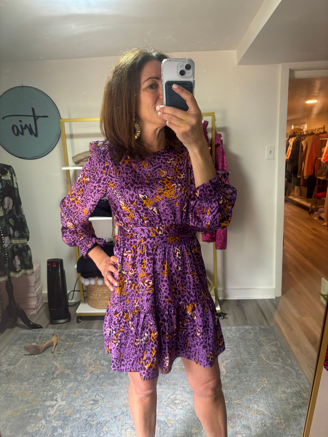 Purple Animal Print Tiered Mini Dress
