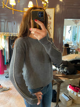 Load image into Gallery viewer, Charcoal Grey Sweater with White stripe Sleeve Detail
