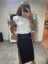 Load image into Gallery viewer, Black Denim Midi Skirt with Side Slit
