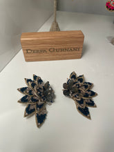 Load image into Gallery viewer, Navy Beaded Feather Post Earrings
