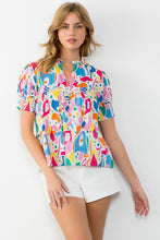Load image into Gallery viewer, Multi Color Geometric Print Smocked Blouse
