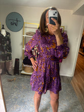 Load image into Gallery viewer, Purple Animal Print Tiered Mini Dress
