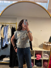 Load image into Gallery viewer, Grey Embroidered Knit Vest with Side Tie
