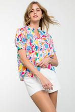 Load image into Gallery viewer, Multi Color Geometric Print Smocked Blouse
