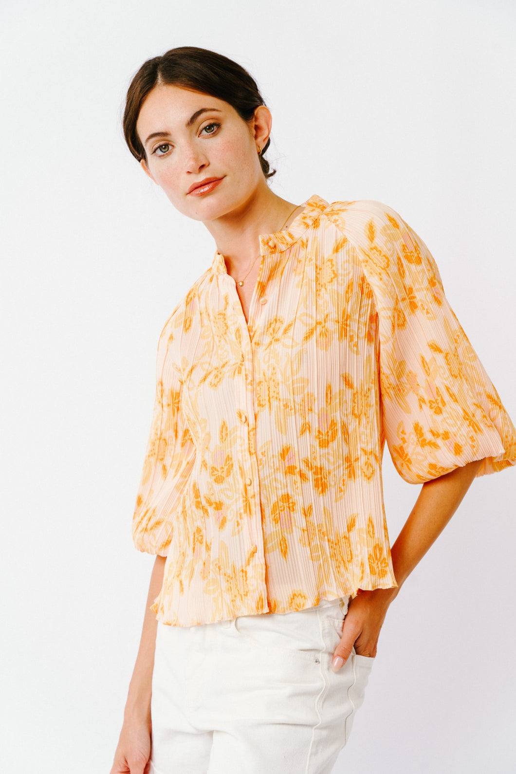 Yellow Print Button Front Shirt