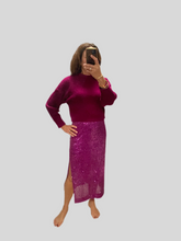 Load image into Gallery viewer, Magenta Sequin Midi Pencil Skirt
