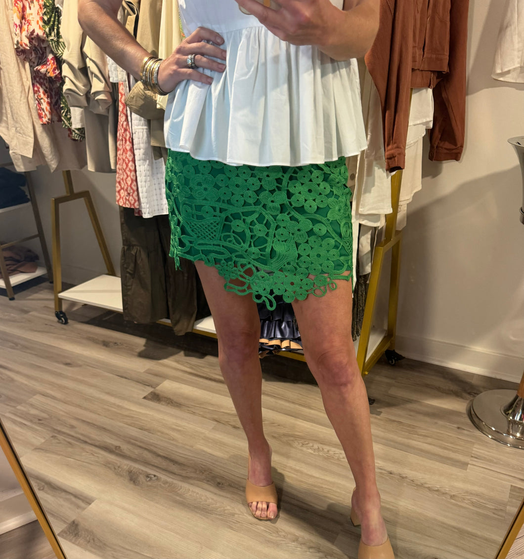 Green Crochet Lace Mini Skirt