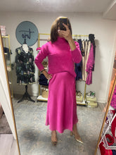 Load image into Gallery viewer, Hot Pink Satin Midi Skirt
