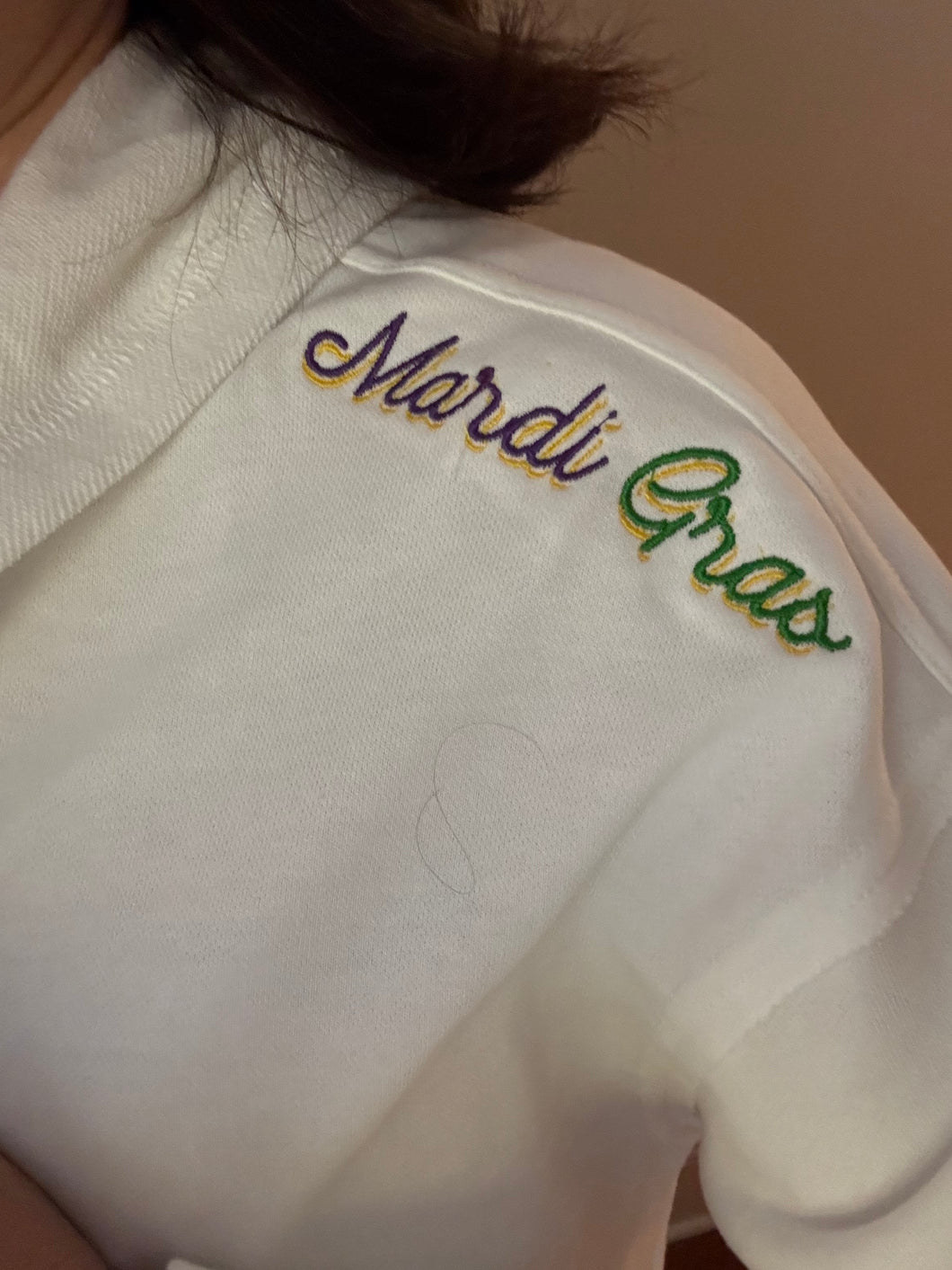 Custom Mardi Gras V neck Hoodie Sweatshirt with raw hem