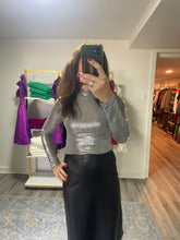 Load image into Gallery viewer, Silver Long Sleeve Shiny Turtleneck
