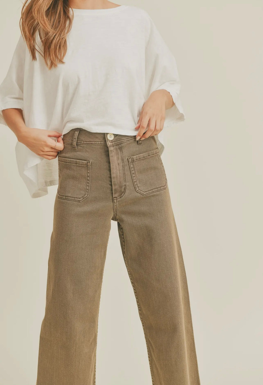 Chocolate Wide Leg Jean with Front Pocket