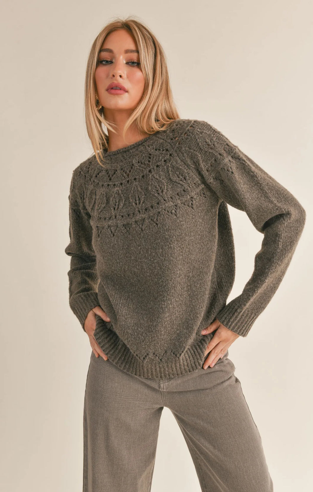 Coffee Brown Pointelle Sweater