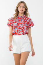 Load image into Gallery viewer, Ruffle Neck Puff Sleeve Floral Top

