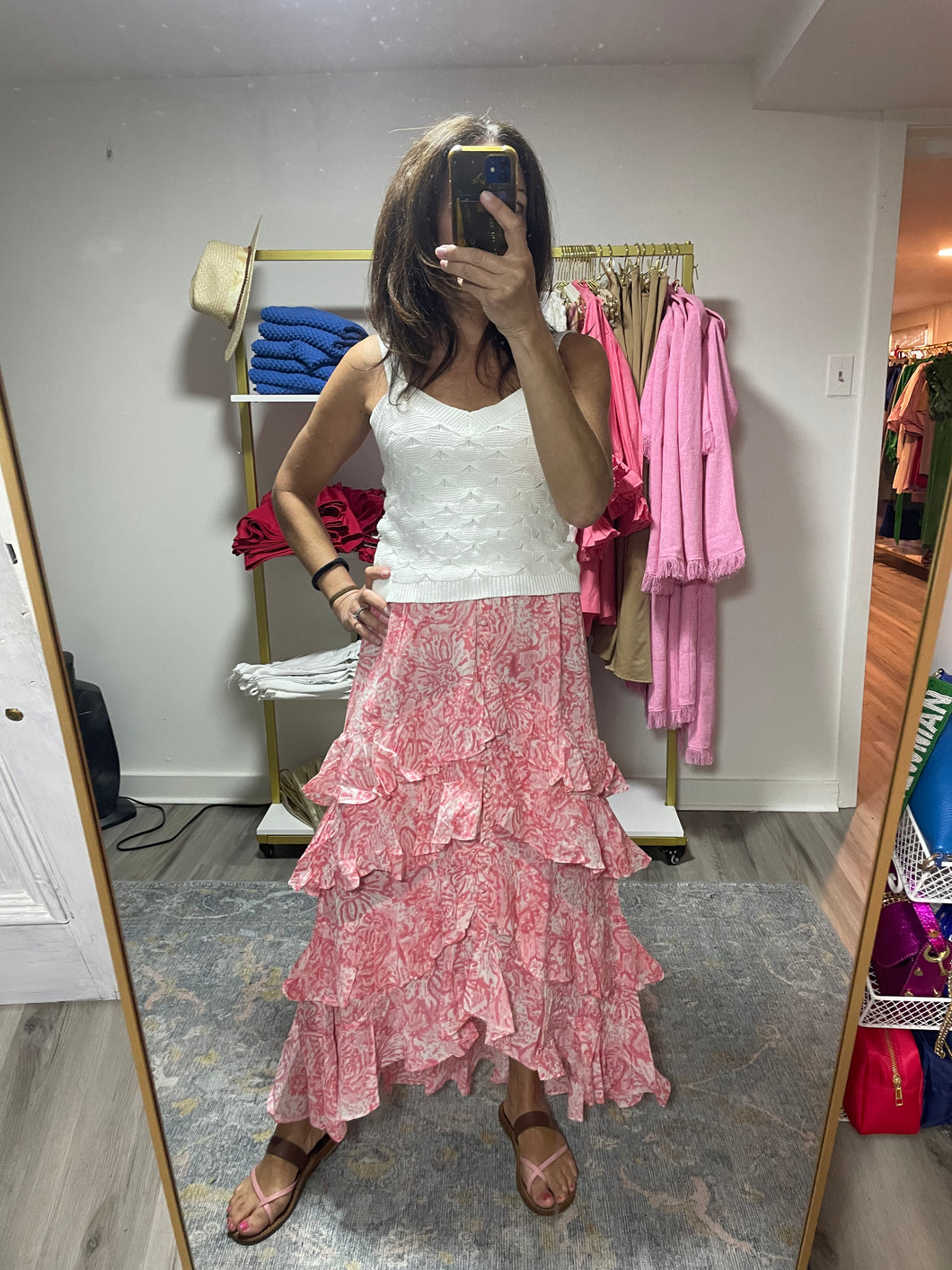 Pink Rose Print Maxi Skirt