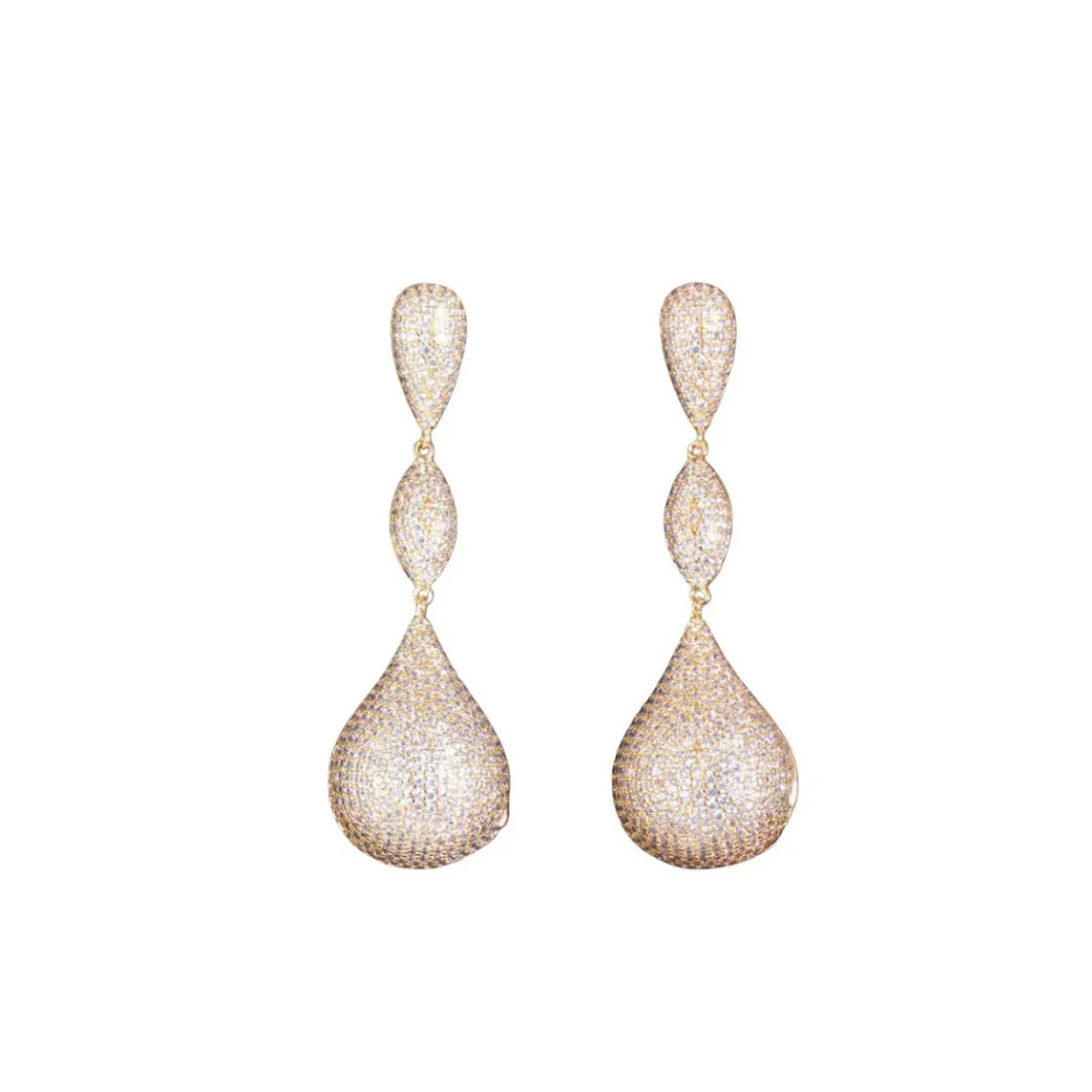 Gold Triple Drop Pave Earrings