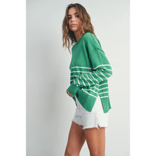 Load image into Gallery viewer, Green with White Stripe Drop Sleeve Sweater
