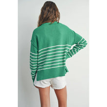 Load image into Gallery viewer, Green with White Stripe Drop Sleeve Sweater
