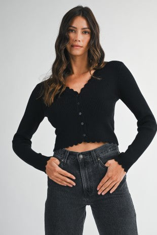 Scallop Edge Button Front Cardigan