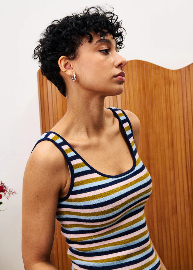 Navy and Tan Stripe Knit Tank
