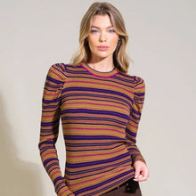 Load image into Gallery viewer, Navy and Lavendar Fall Striped Sweater
