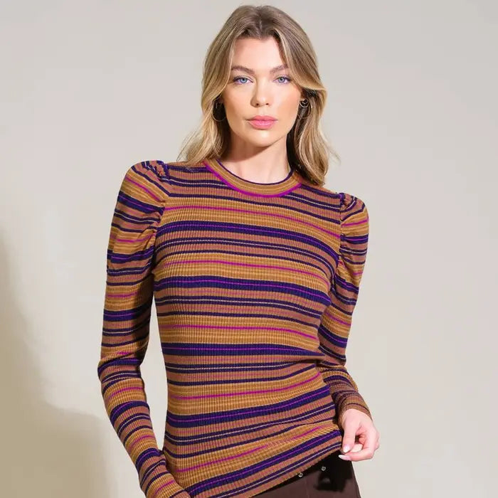 Navy and Lavendar Fall Striped Sweater
