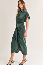 Load image into Gallery viewer, Dark Green Satin Tie Front Dress
