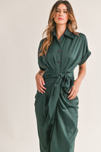 Load image into Gallery viewer, Dark Green Satin Tie Front Dress
