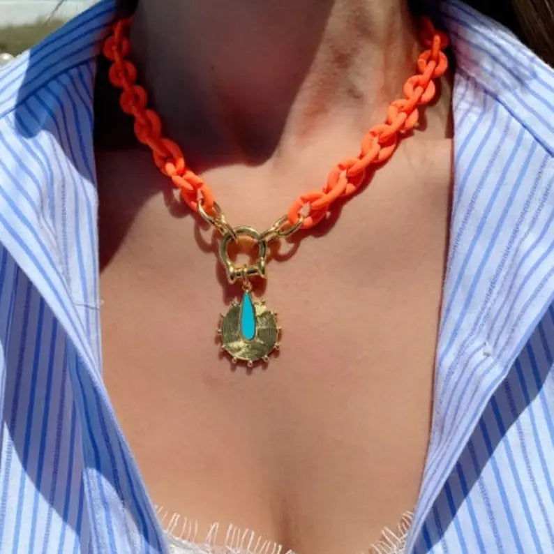 Acrylic Orange Chain Necklace