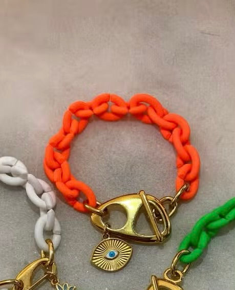 Orange Acrylic Chain Evil Eye Bracelet