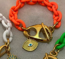 Load image into Gallery viewer, Orange Acrylic Chain Evil Eye Bracelet
