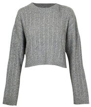 Load image into Gallery viewer, Grey Cable Knit Cropped Sweater

