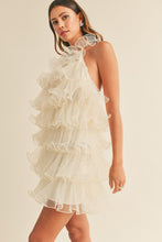 Load image into Gallery viewer, Cream Tiered Ruffle Halter Dress
