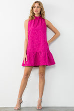 Load image into Gallery viewer, Magenta Ruffle Neck Drop Waist Dress
