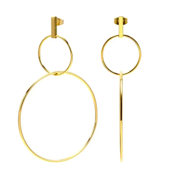 Gold Double Hoop Drop Earrings