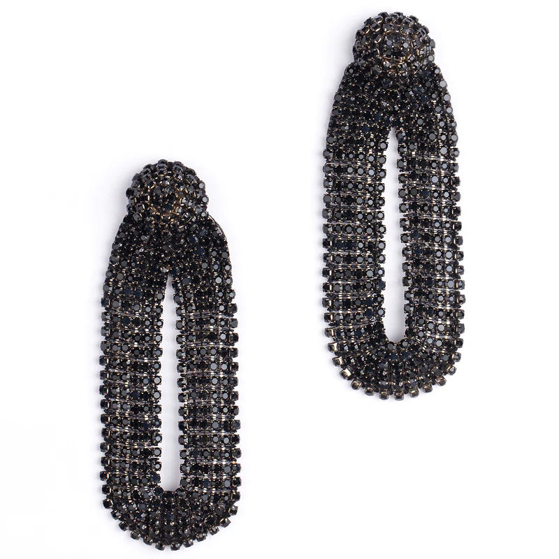 Black Crystal Oval Drop Earring