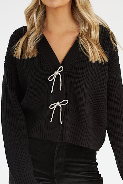 Black Cardigan with Crystal Bows