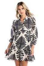 Load image into Gallery viewer, Black and White Palm Print Drop Waist Dress
