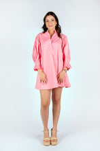 Load image into Gallery viewer, Pink Long Sleeve Poplin Dress with pleated sleeve detail
