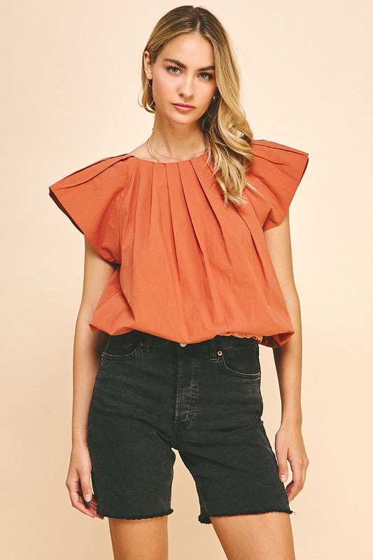 Rust Pleated Neck Blouse