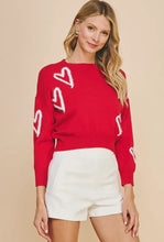Load image into Gallery viewer, Red Sweater with White Heart Pullover Sweater
