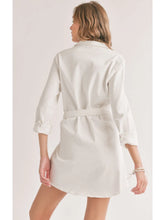 Load image into Gallery viewer, White Denim Long Sleeve Button Front Dress with belt
