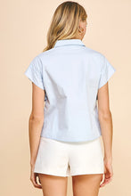 Load image into Gallery viewer, Poplin pleat detail  Short Sleeve Button Front Shirt-available in white and blue
