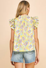 Load image into Gallery viewer, Yellow Print Ruffle Shoulder Blouse
