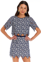 Load image into Gallery viewer, Navy and White Brocade Mini Skirt
