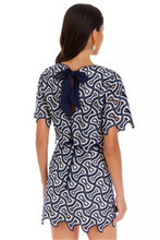 Load image into Gallery viewer, Navy and White Brocade Bow Back Top
