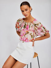 Load image into Gallery viewer, Floral Watercolor Print Short Sleeve Blouse
