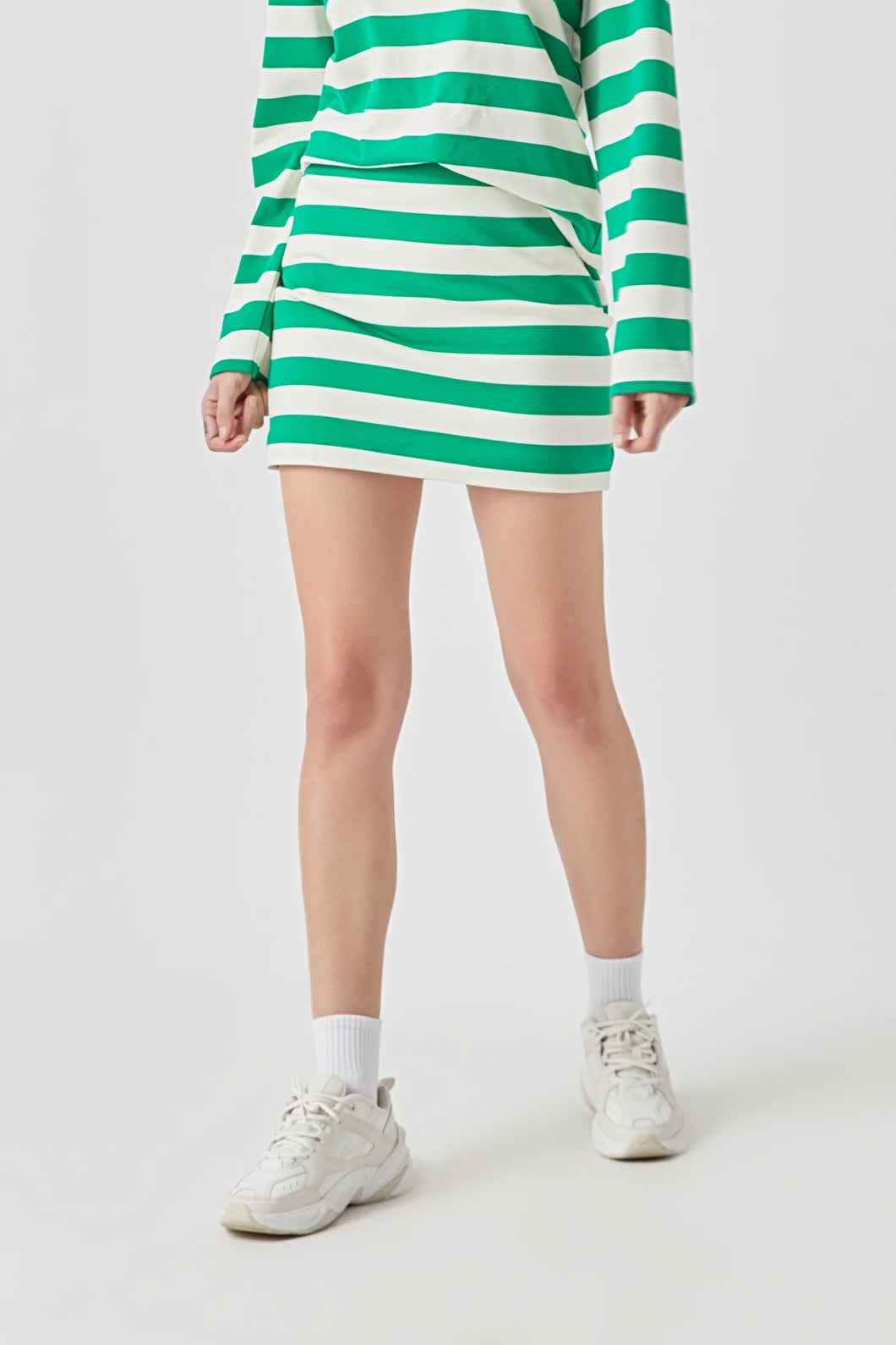 Green and White Stripe Skirt