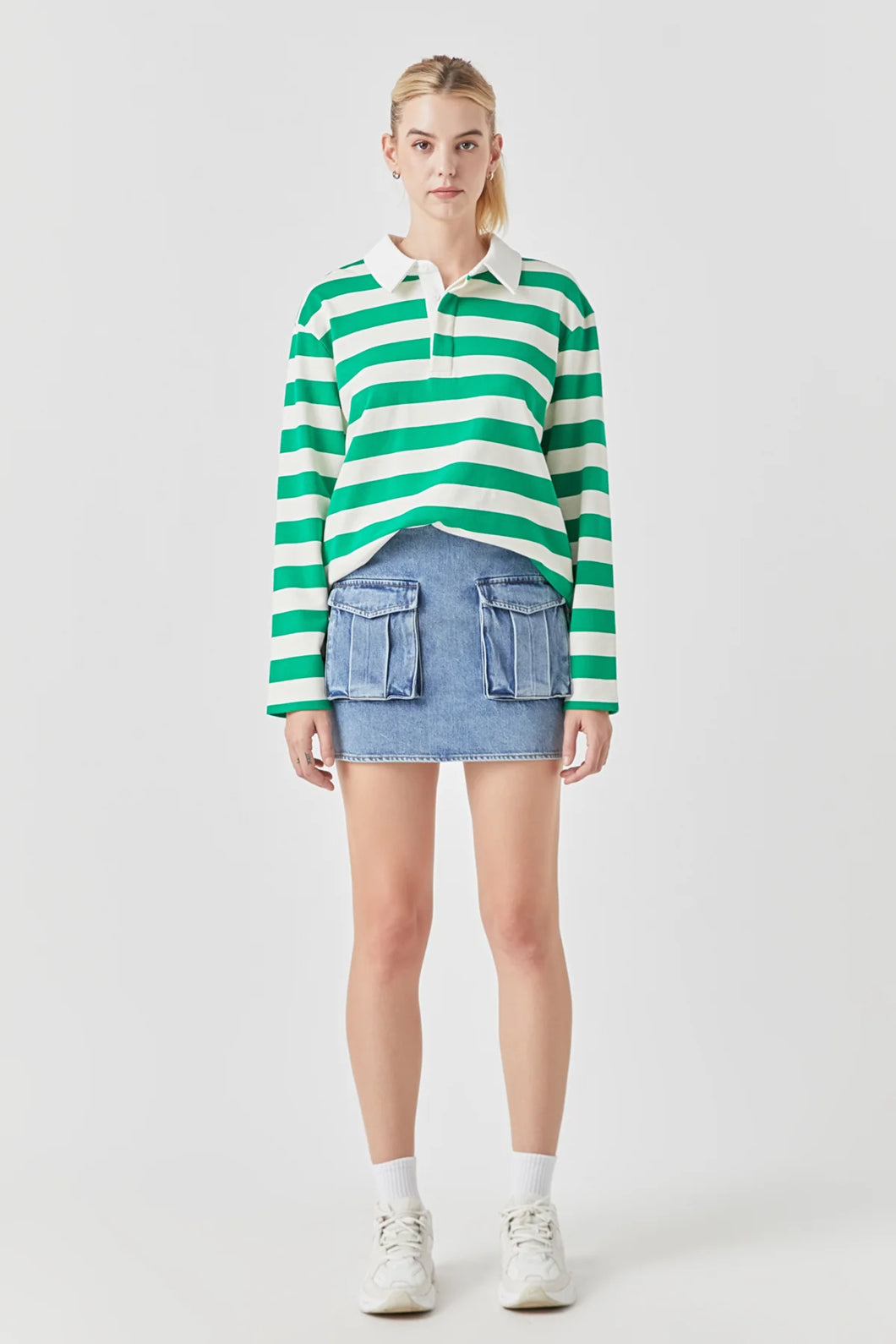 Green and White Stripe Collared top