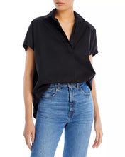 Load image into Gallery viewer, Short Sleeve Poplin Pullover Blouse with collar and high low hem-available in red and black
