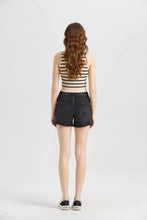Load image into Gallery viewer, Black Denim Crossover Waist Shorts
